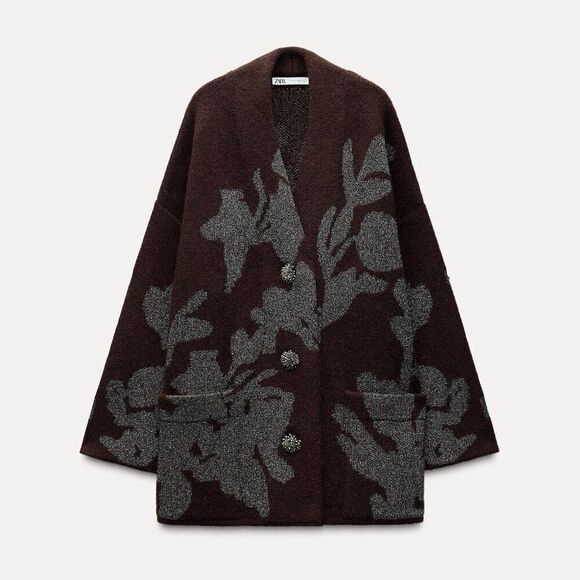 NWT ZARA Benla KNIT COAT WITH METALLIC THREAD SIZE S/M - Picture 5 of 9